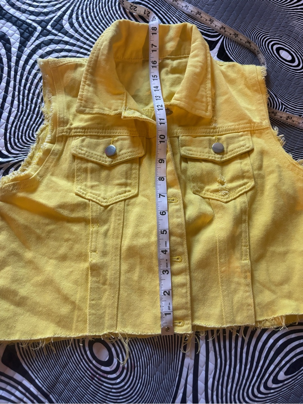 Women’s Bright Yellow Sleeveless Denim Vest - Picture 4 of 5